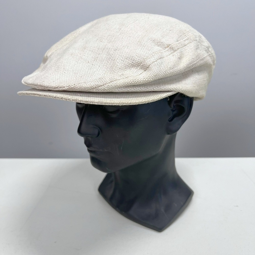 Vintage 80s Hatterdashery Seattle Flat Cap Newsboy Hat Beige Textured Adjustable